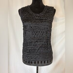 Soulmates 100% silk hand crocheted sleeveless top scoop neck fringe hem size M